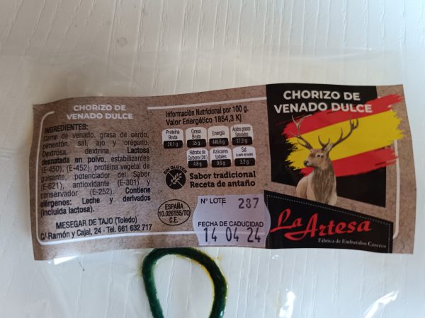 etiqueta chorizo venado dulce