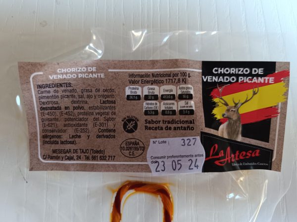etiqueta chorizo venado picante