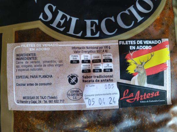 etiqueta filetes venado adobo