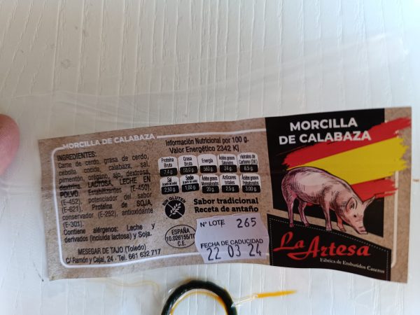 etiqueta morcilla casera picante