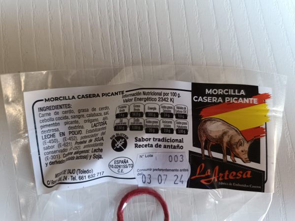 etiqueta morcilla casera picante