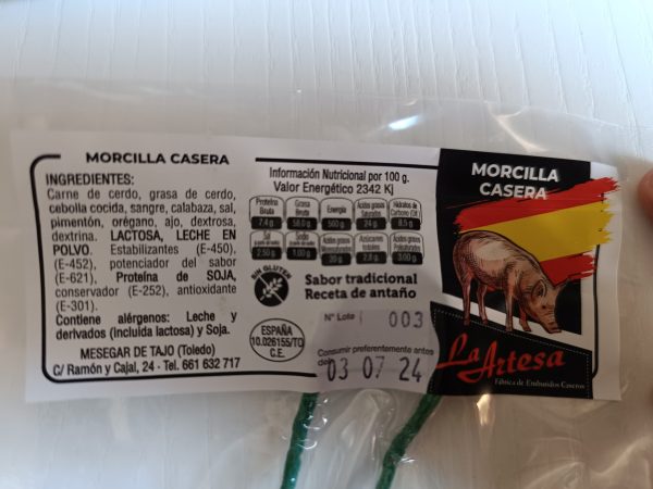 etiqueta morcilla casera